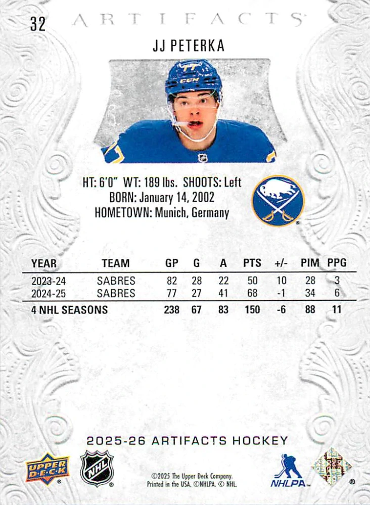 2025-26 UD Artifacts - JJ Peterka #32