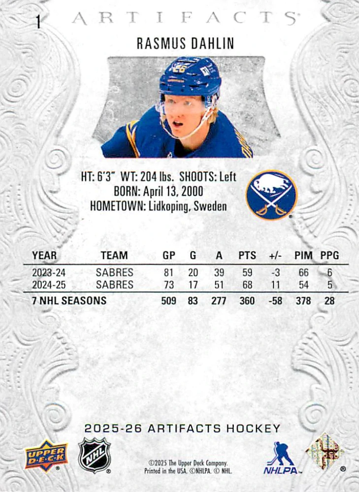 2025-26 UD Artifacts - Rasmus Dahlin #1