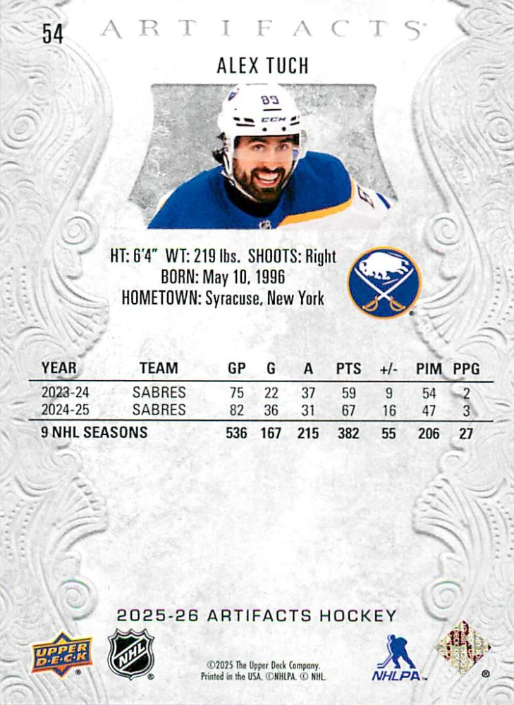 2025-26 UD Artifacts - Alex Tuch #54