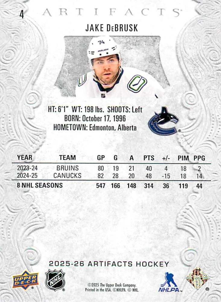 2025-26 UD Artifacts - Jake DeBrusk #4
