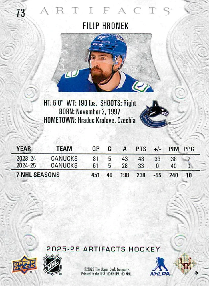 2025-26 UD Artifacts - Filip Hronek #73