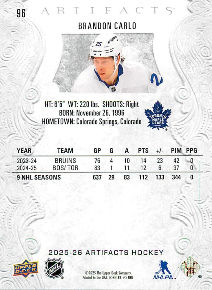 2025-26 UD Artifacts - Brandon Carlo #96
