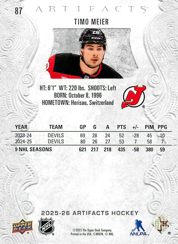 2025-26 UD Artifacts - Timo Meier #87