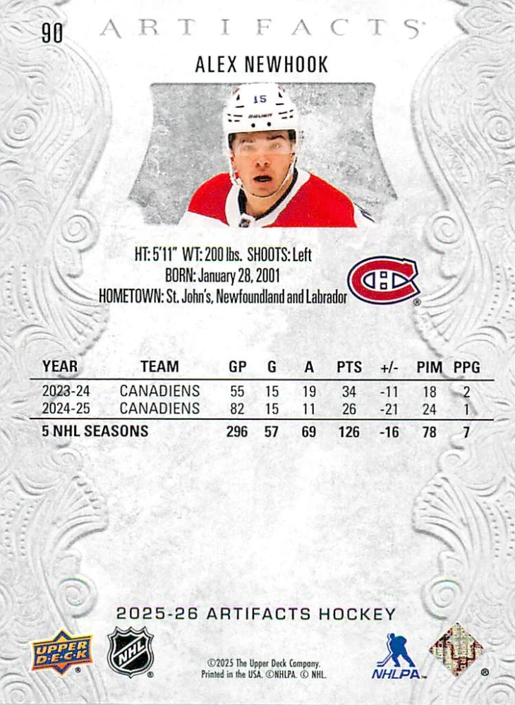 2025-26 UD Artifacts - Alex Newhook #90