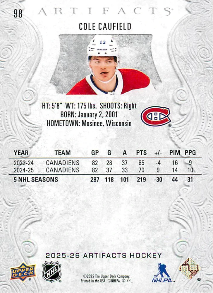 2025-26 UD Artifacts - Cole Caufield #98