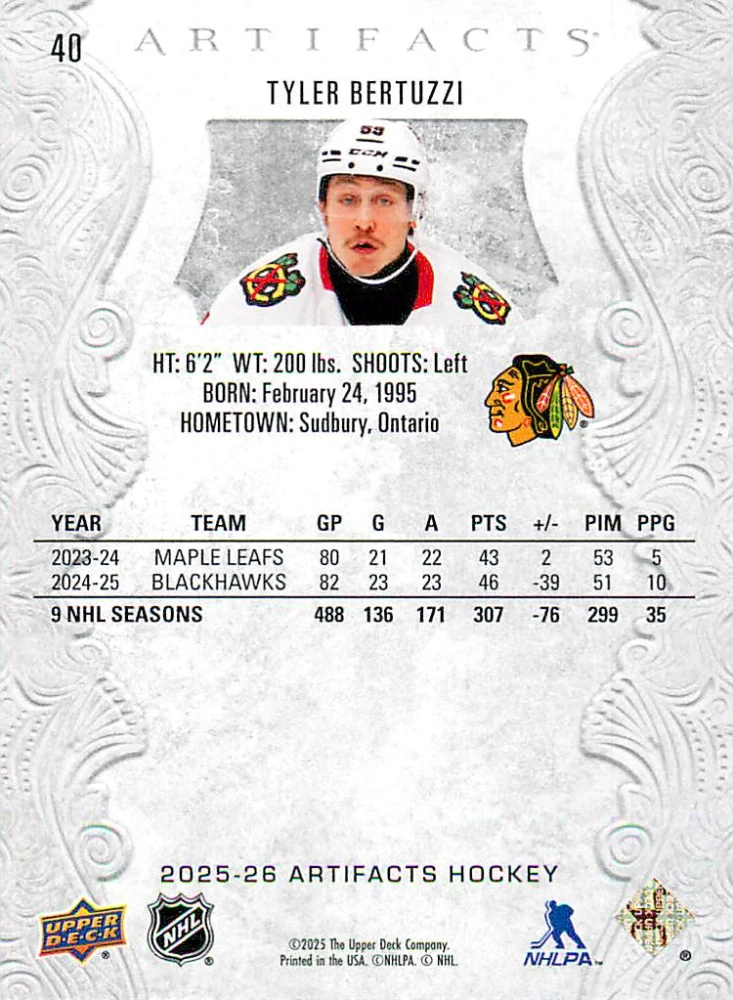 2025-26 UD Artifacts - Tyler Bertuzzi #40