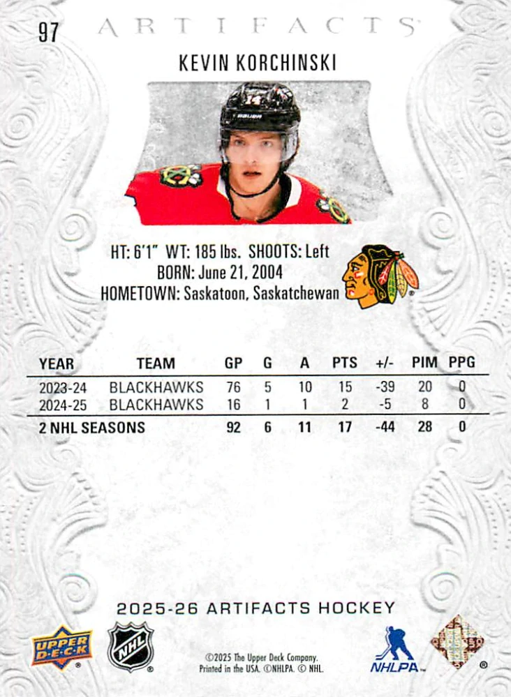 2025-26 UD Artifacts - Kevin Korchinski #97
