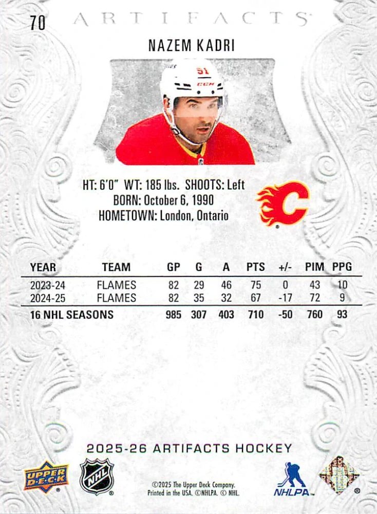2025-26 UD Artifacts - Nazem Kadri #70