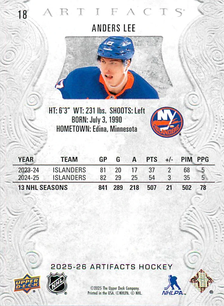 2025-26 UD Artifacts - Anders Lee #18