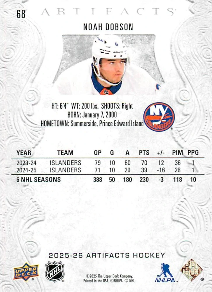 2025-26 UD Artifacts - Noah Dobson #68