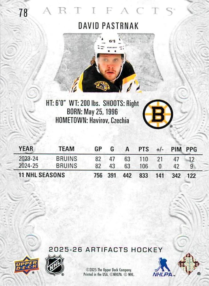 2025-26 UD Artifacts - David Pastrňák #78