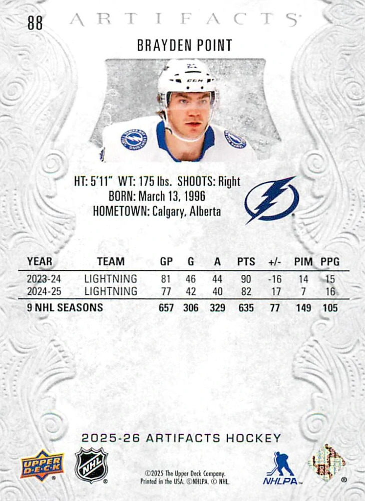 2025-26 UD Artifacts - Brayden Point #88