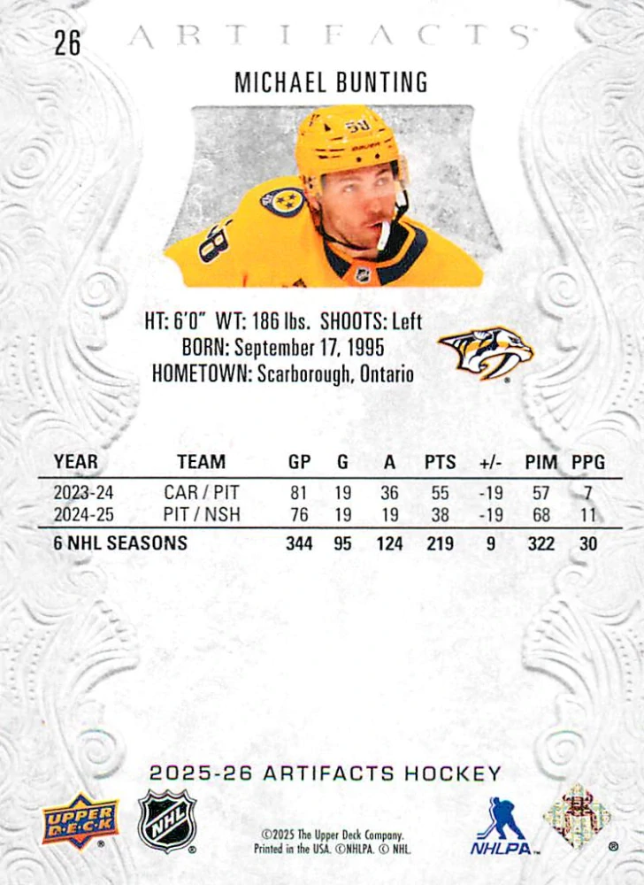 2025-26 UD Artifacts - Michael Bunting #26