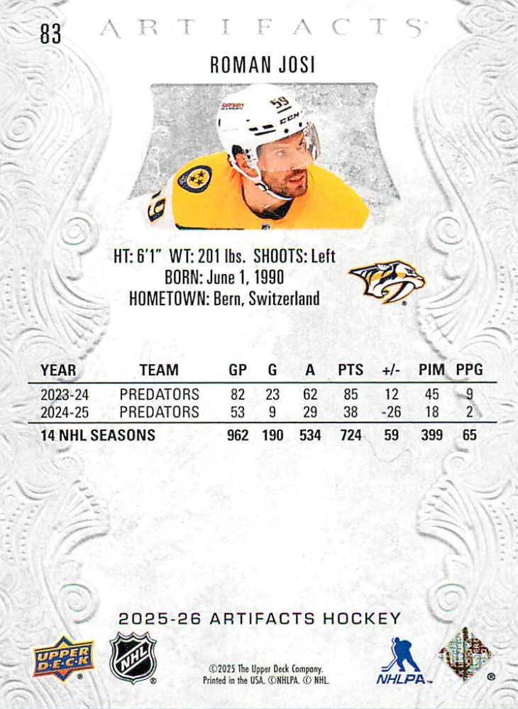 2025-26 UD Artifacts - Roman Josi #83
