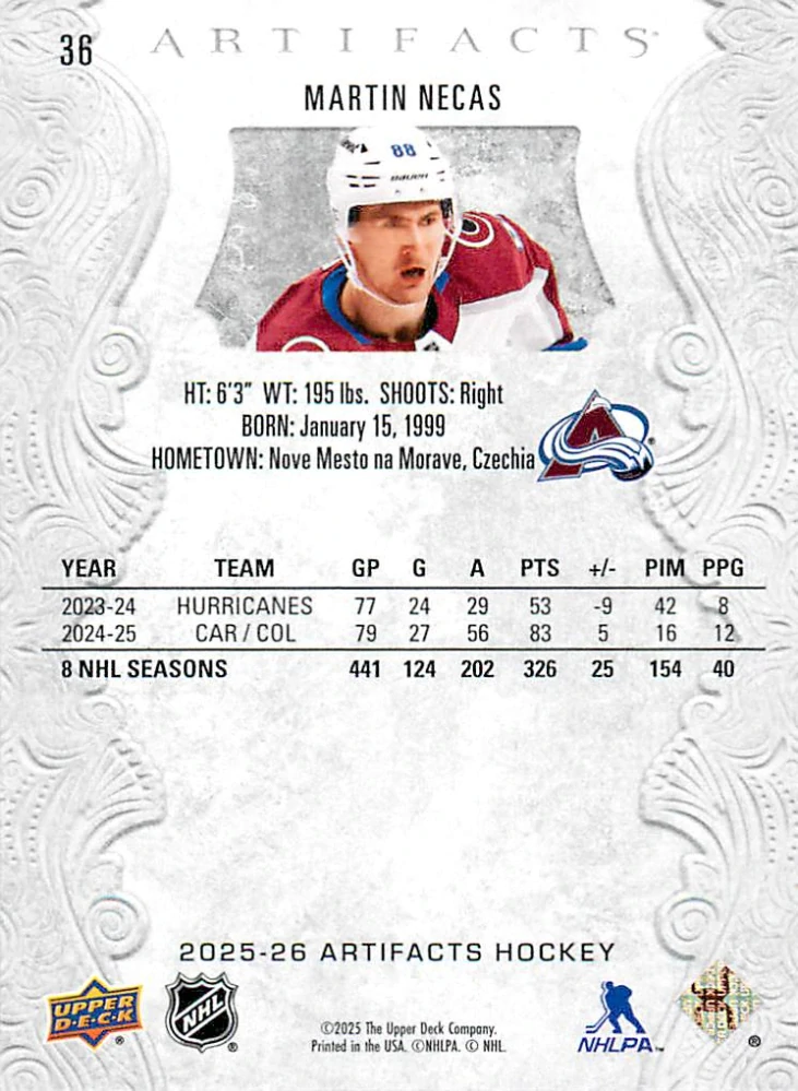 2025-26 UD Artifacts - Martin Nečas #36