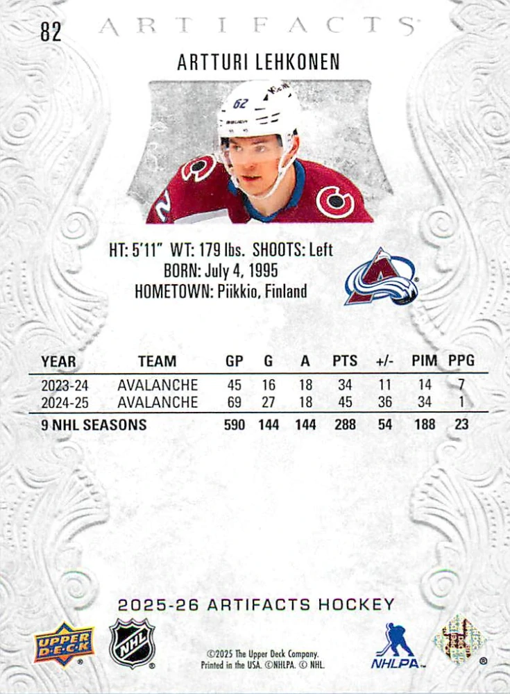 2025-26 UD Artifacts - Artturi Lehkonen #82
