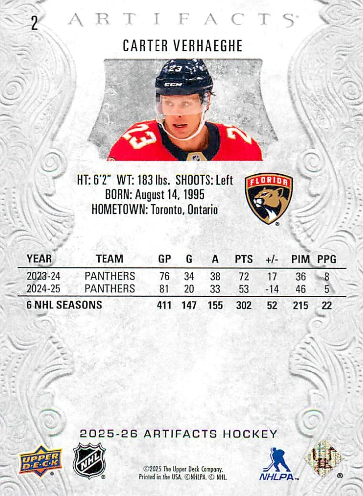 2025-26 UD Artifacts - Carter Verhaeghe #2
