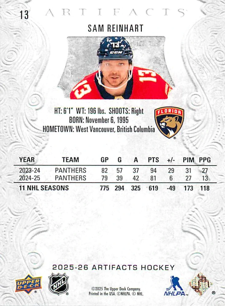 2025-26 UD Artifacts - Sam Reinhart #13