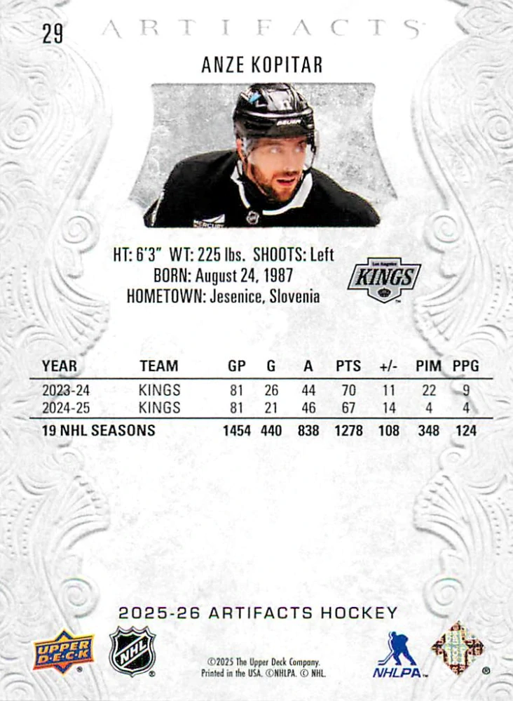 2025-26 UD Artifacts - Anze Kopitar #29