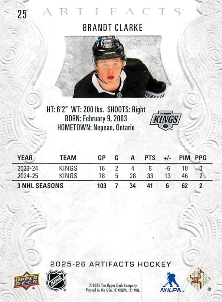 2025-26 UD Artifacts - Brandt Clarke #25