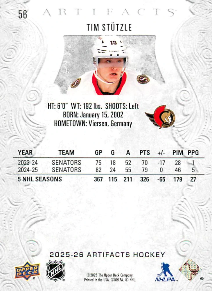 2025-26 UD Artifacts - Tim Stutzle #56