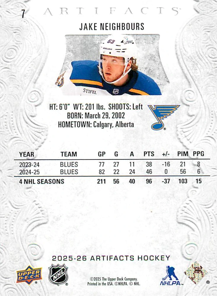 2025-26 UD Artifacts - Jake Neighbours #7