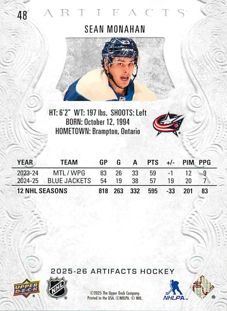 2025-26 UD Artifacts - Sean Monahan #48