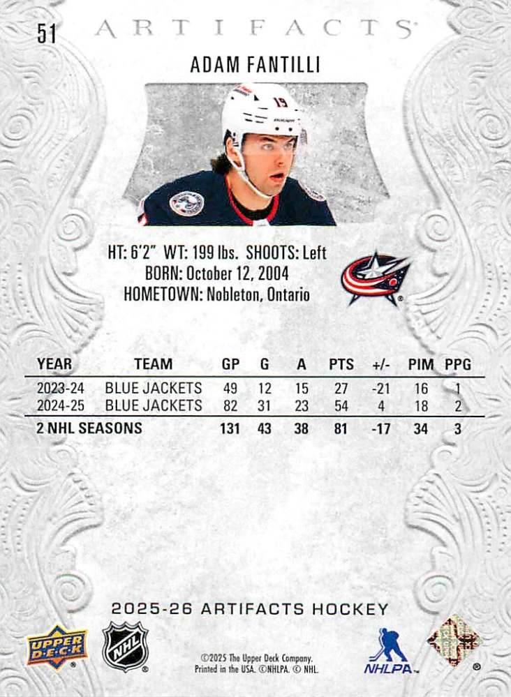 2025-26 UD Artifacts - Adam Fantilli #51