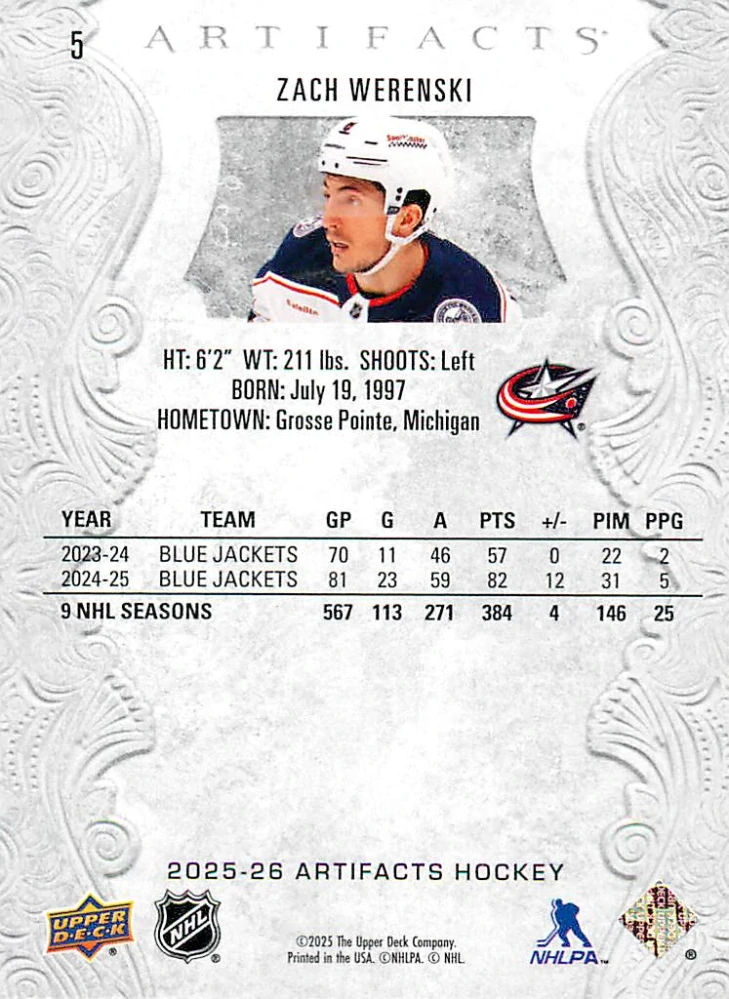 2025-26 UD Artifacts - Zach Werenski #5