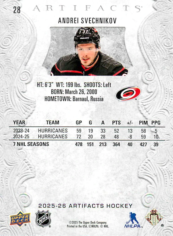 2025-26 UD Artifacts - Andrei Svechnikov #28
