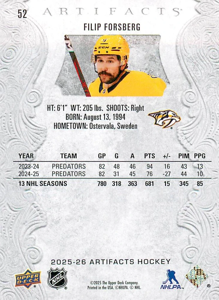 2025-26 UD Artifacts - Filip Forsberg #52
