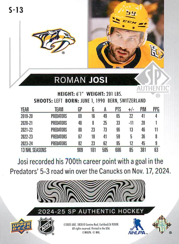 2024-25 UD SP Authentic - Roman Josi - Spectrum FX #S-13