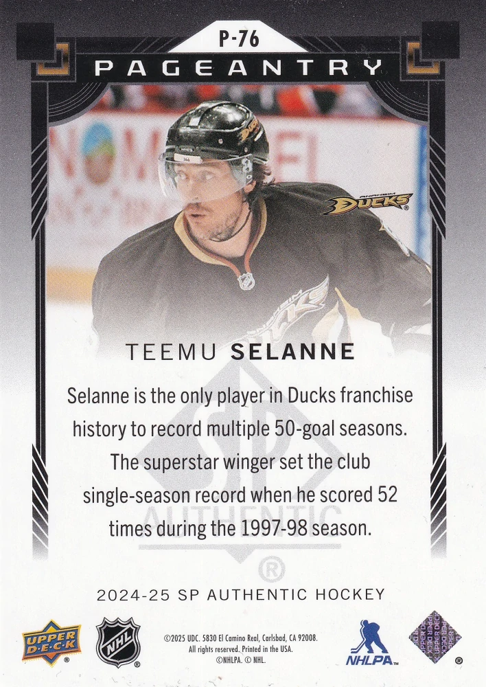 2024-25 UD SP Authentic - Teemu Selanne - Pageantry #P-76