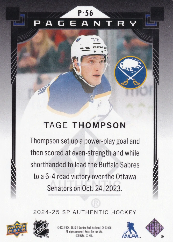 2024-25 UD SP Authentic - Tage Thompson - Pageantry #P-56