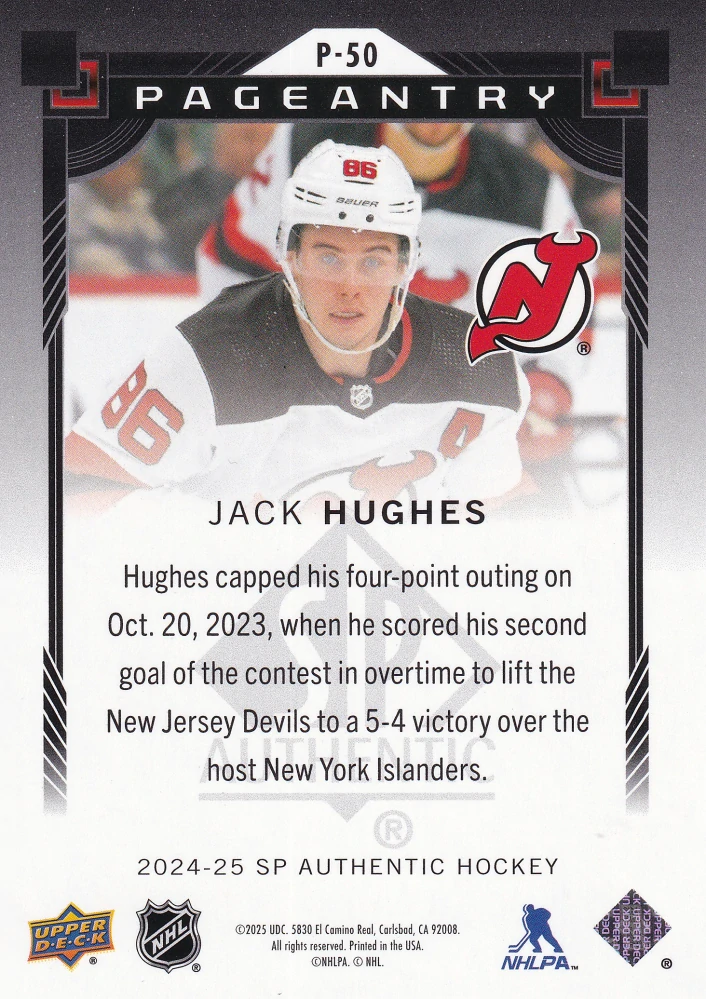 2024-25 UD SP Authentic - Jack Hughes - Pageantry #P-50