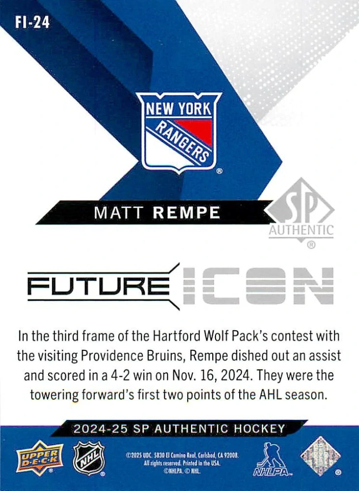 2024-25 UD SP Authentic - Matt Rempe - Future Icon /399 #FI-24