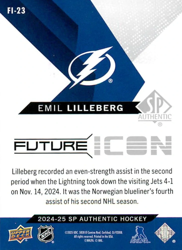 2024-25 UD SP Authentic - Emil Lilleberg - Future Icon /399 #FI-23