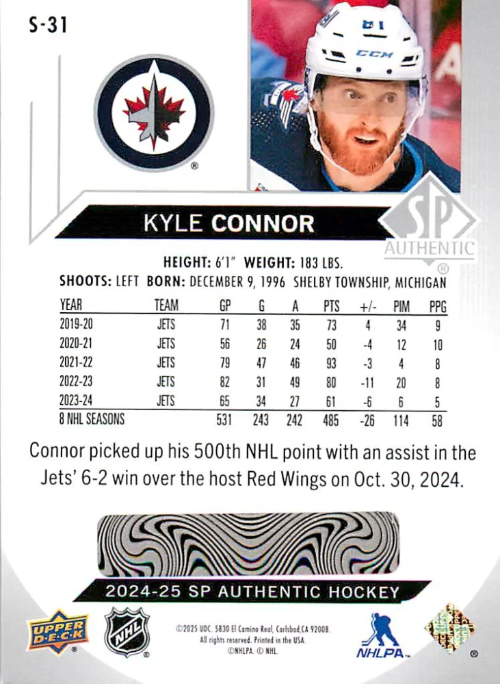 2024-25 UD SP Authentic - Kyle Connor - Spectrum FX #S-31