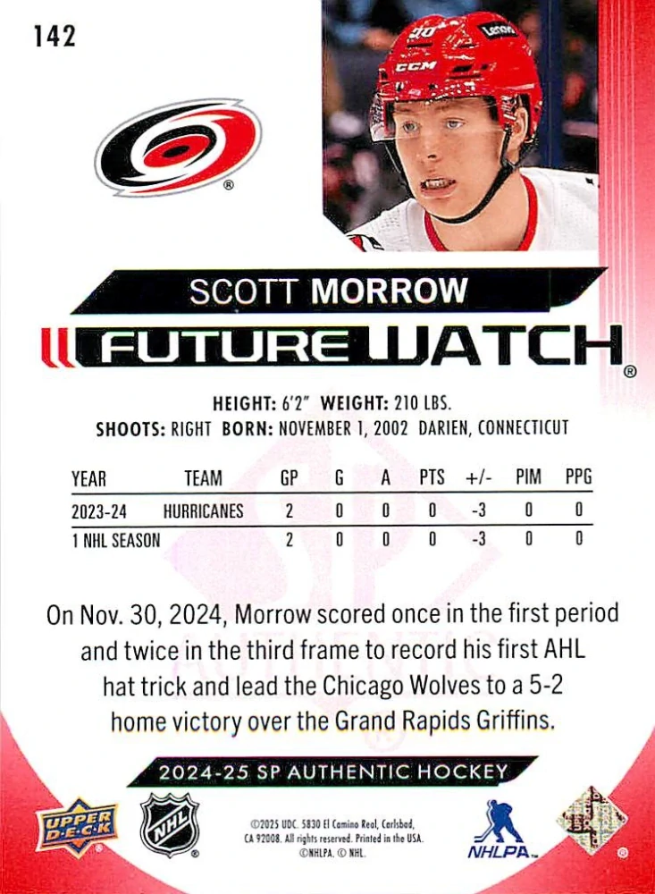 2024-25 UD SP Authentic - Scott Morrow - Future Watch Limited Red #142