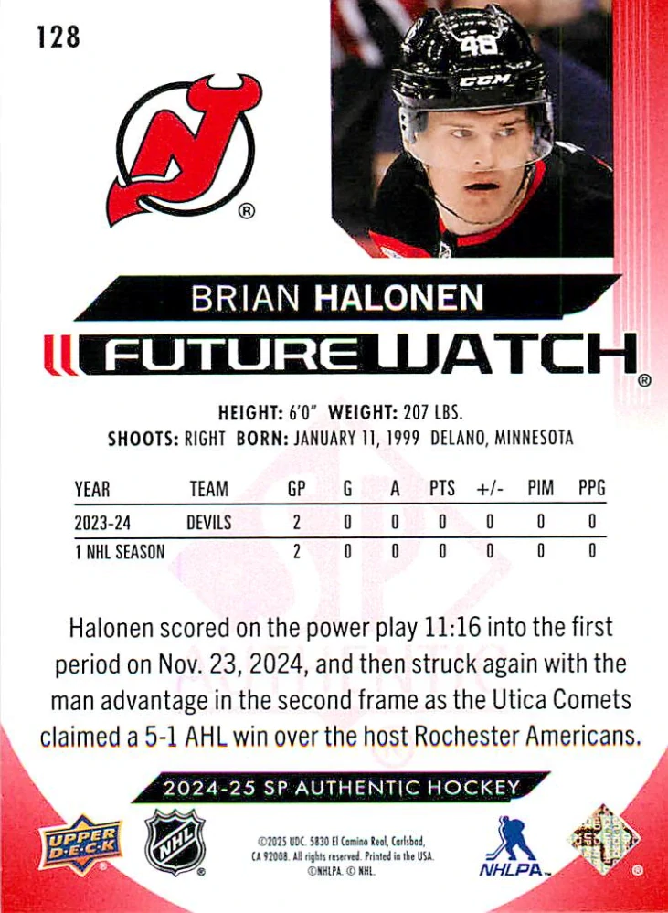 2024-25 UD SP Authentic - Brian Halonen - Future Watch Limited Red #128