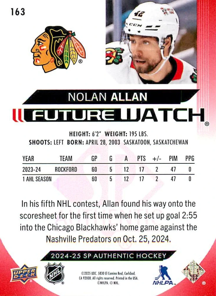 2024-25 UD SP Authentic - Nolan Allan - Future Watch Limited Red #163