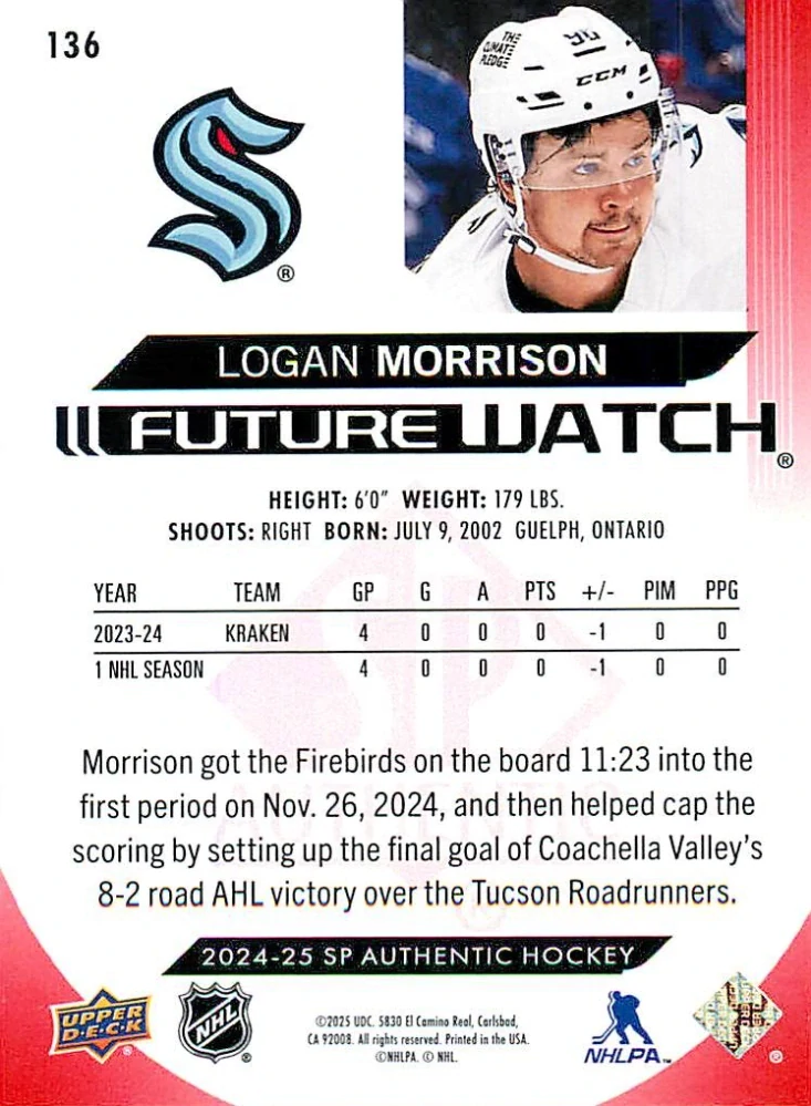 2024-25 UD SP Authentic - Logan Morrison - Future Watch Limited Red #136