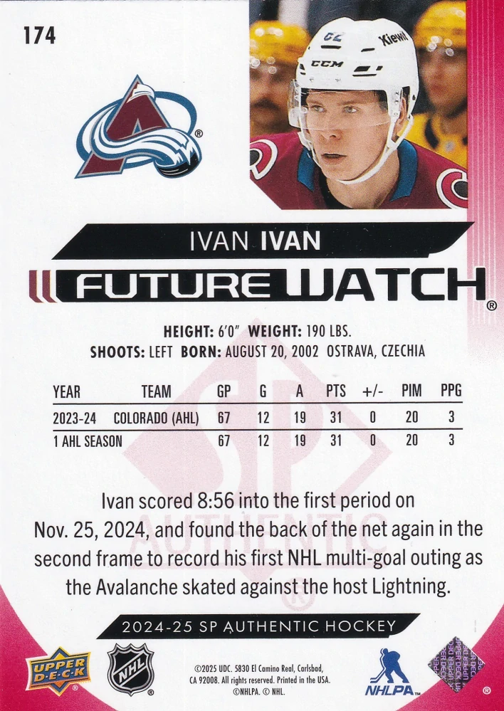 2024-25 UD SP Authentic - Ivan Ivan - Future Watch Limited Red #174
