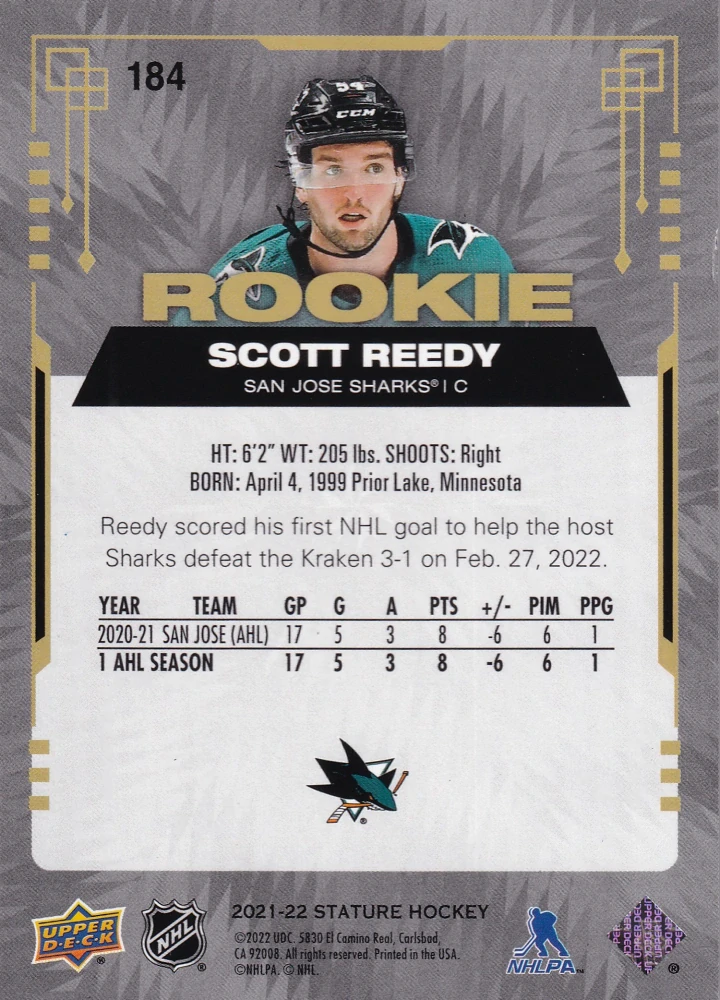 2021-22 UD Stature - Scott Reedy - Rookie Photo Variant /99 #184