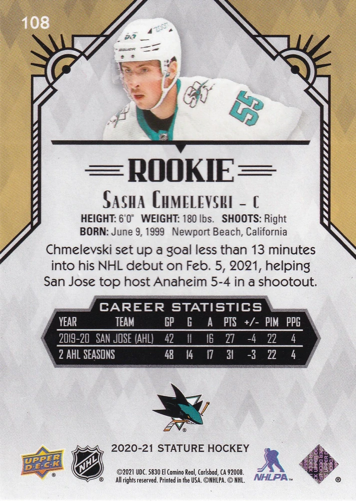 2020-21 UD Stature - Sasha Chmelevski - Rookie /399 #108