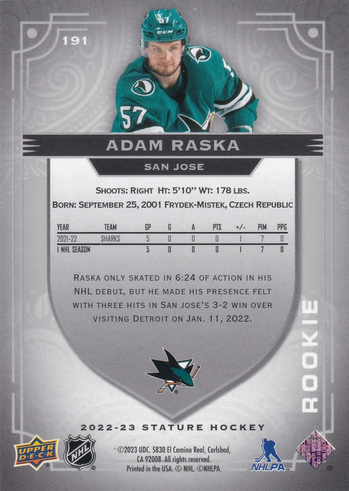 2022-23 UD Stature - Adam Raška - Rookie /399 #191