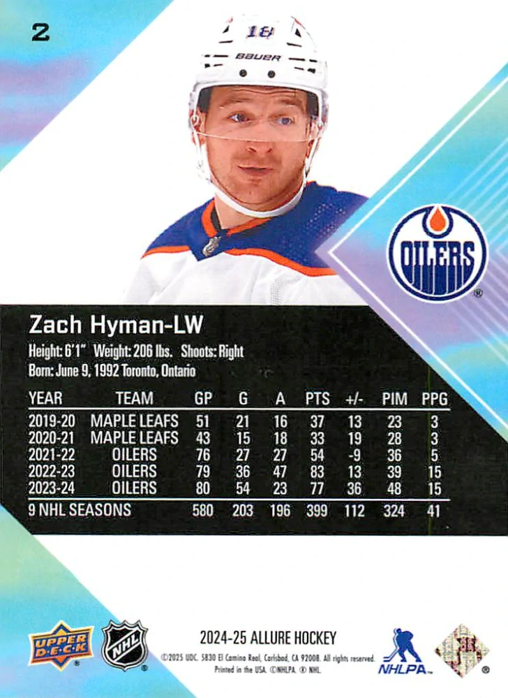2024-25 UD Allure - Zach Hyman #2