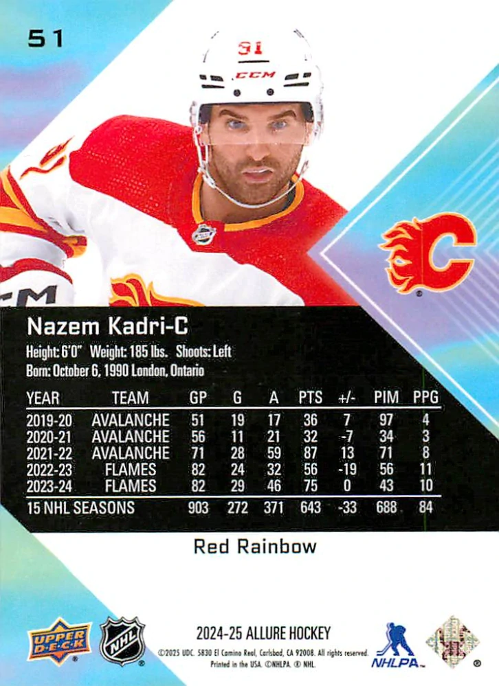 2024-25 UD Allure - Nazem Kadri - Red Rainbow #51