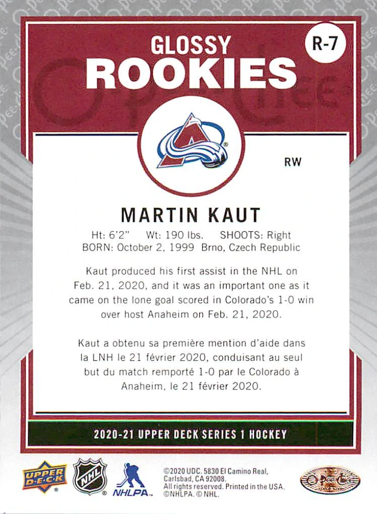 2020-21 UD Series 1 - Martin Kaut - O-Pee-Chee Glossy Rookies #R-7