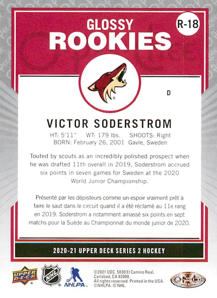 2020-21 UD Series 2 - Victor Soderstrom - O-Pee-Chee Glossy Rookies #R-18